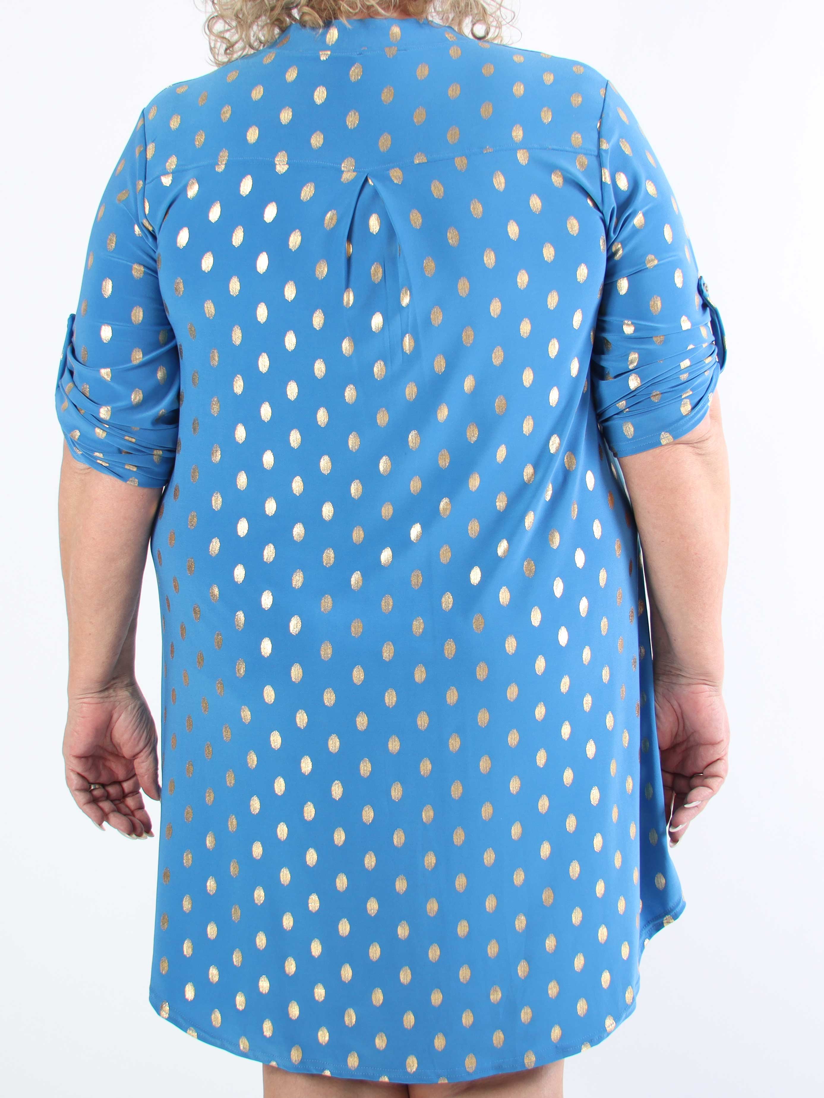 Ebba Gold Long - Elastisk plus size-klänning med guldprickar